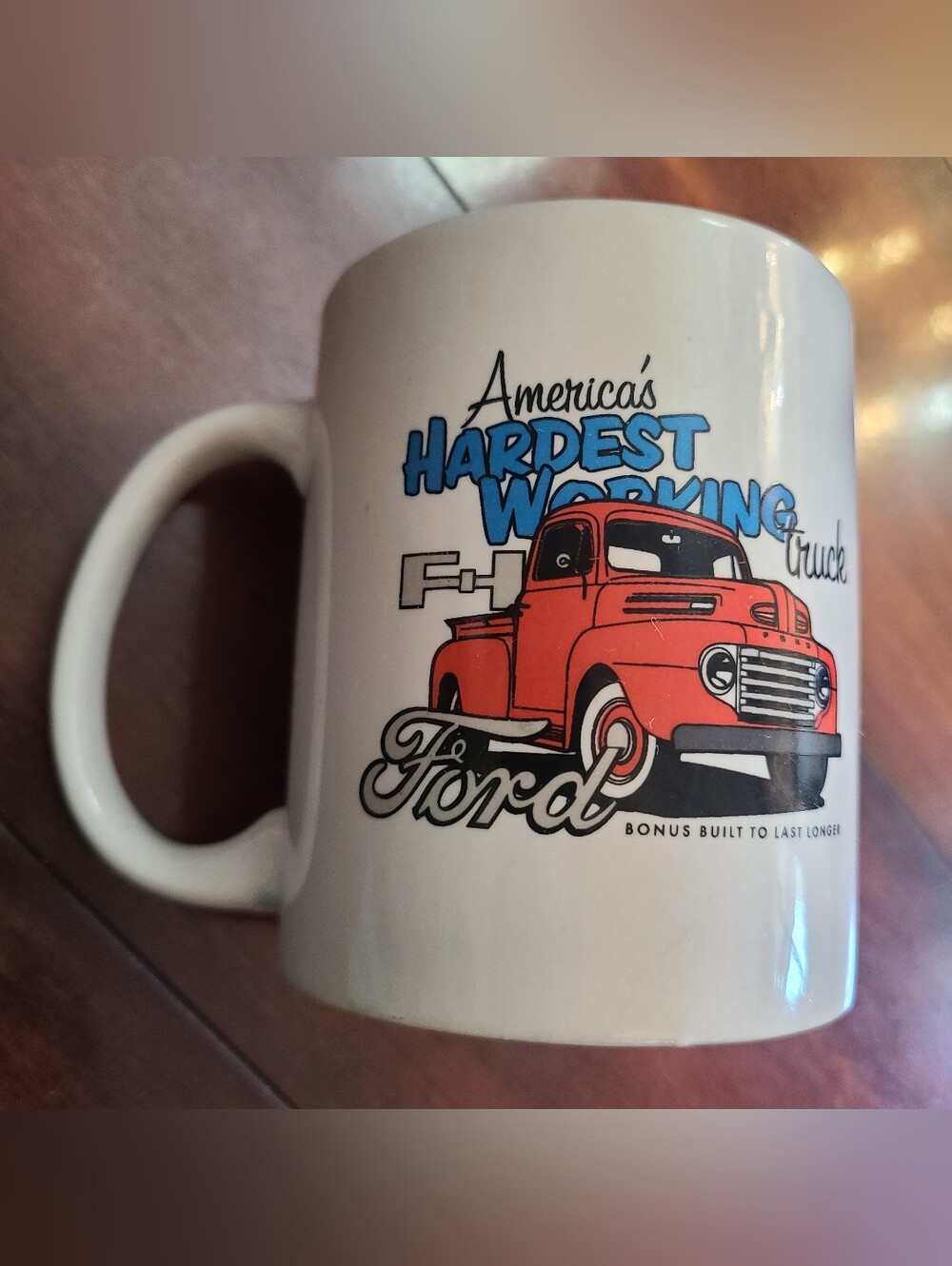 Ford America’s Hardest Working Truck Coffee Mug Red Vintage Pickup Cup